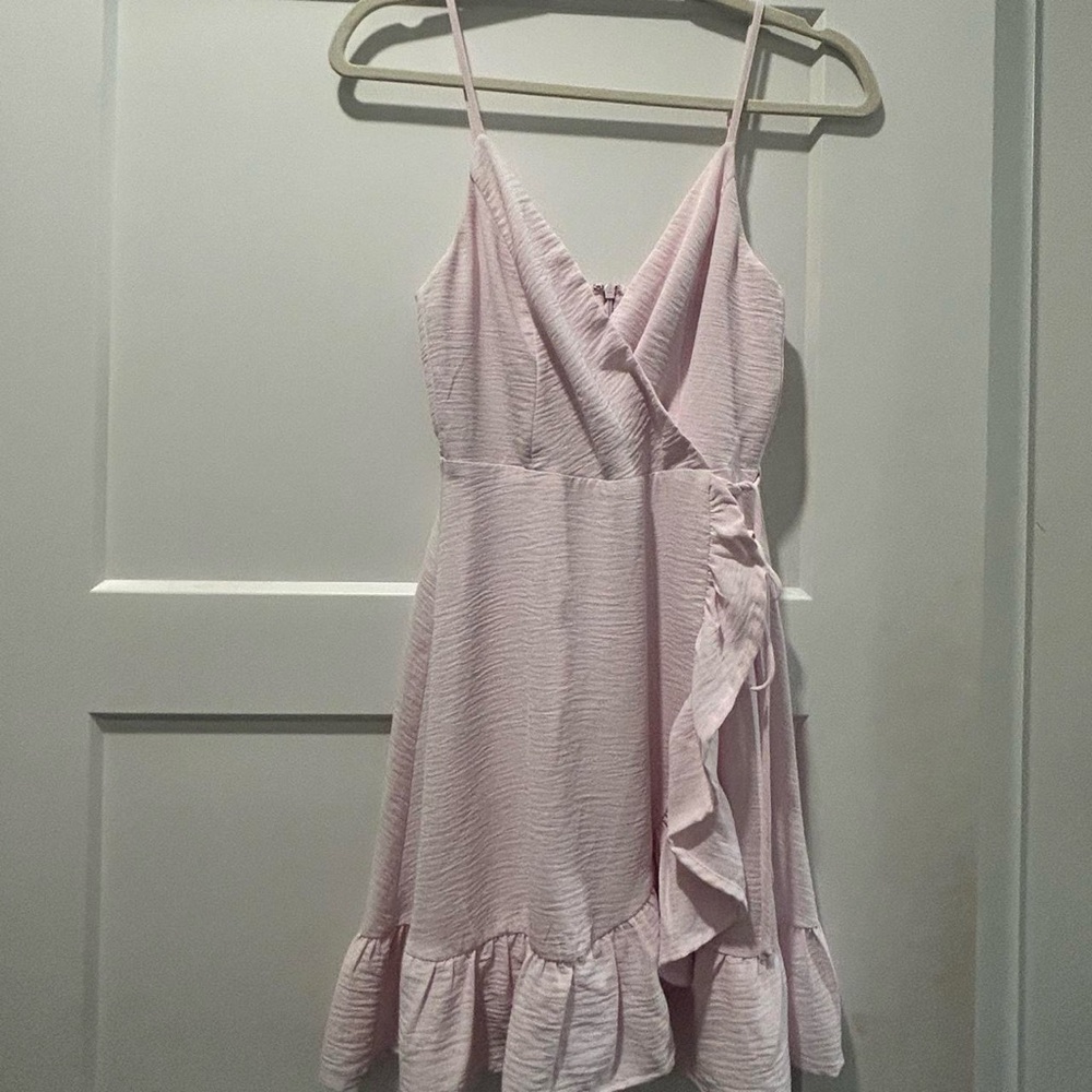 Altar'd State Pink Asymmetrical Ruffled Mini Dress